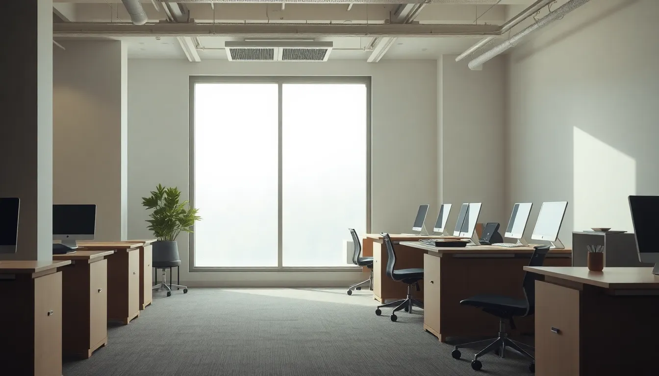 빈 오피스 건물 내부를 보여주는 이미지